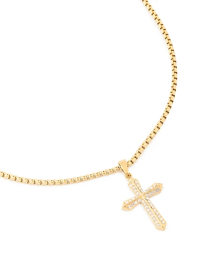 Waterproof Gold Plated Stainless Steel Cubic Zirconia Pavé Cross Necklace