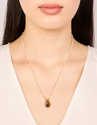 Waterproof Gold Plated Stainless Steel Tiger Eyes Semi Precious Stone Pendant Necklace