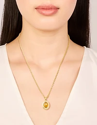 Waterproof Gold Plated Stainless Steel Tiger's Eye semi Precious Stone Pendant Necklace