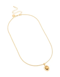 Waterproof Gold Plated Stainless Steel Tiger's Eye semi Precious Stone Pendant Necklace