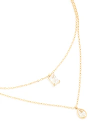 Waterproof Gold Plated Stainless Steel Cubic Zirconia Layered Necklace