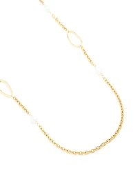 Waterproof Gold Plated Stainless Steel Freshwater Pearl & Open Circles Long Necklace