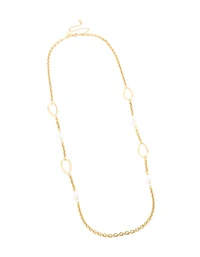 Waterproof Gold Plated Stainless Steel Freshwater Pearl & Open Circles Long Necklace