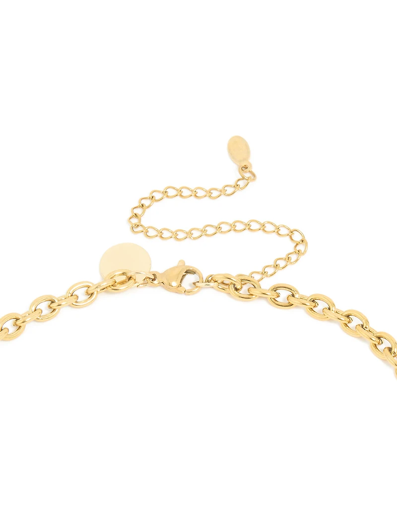 Waterproof Gold Plated Stainless Steel Freshwater Pearl & Open Circles Long Necklace