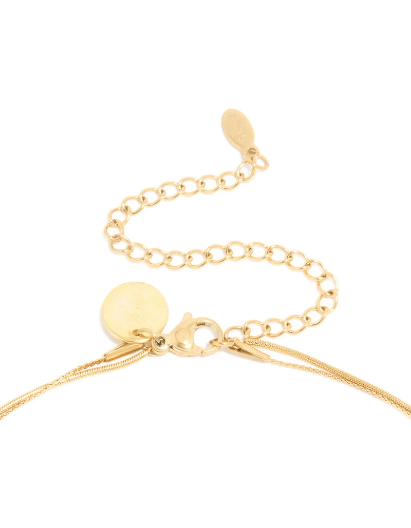 Waterproof Gold Plated Stainless Steel Curved Bar & Chain Layered Necklace