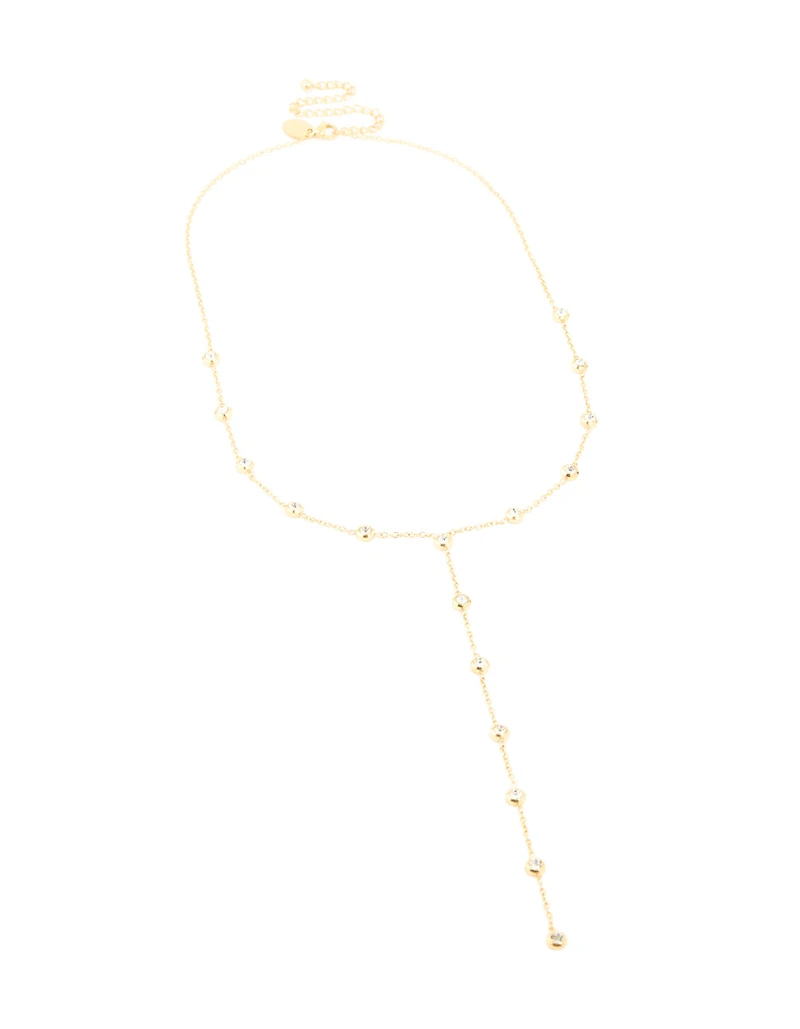 Waterproof Gold Plated Stainless Steel Cubic Zirconia Bezel Y-Necklace