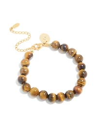 Waterproof Gold Plated Stainless Steel Tigers Eye Semi Precious Stone Beaded Bracelet