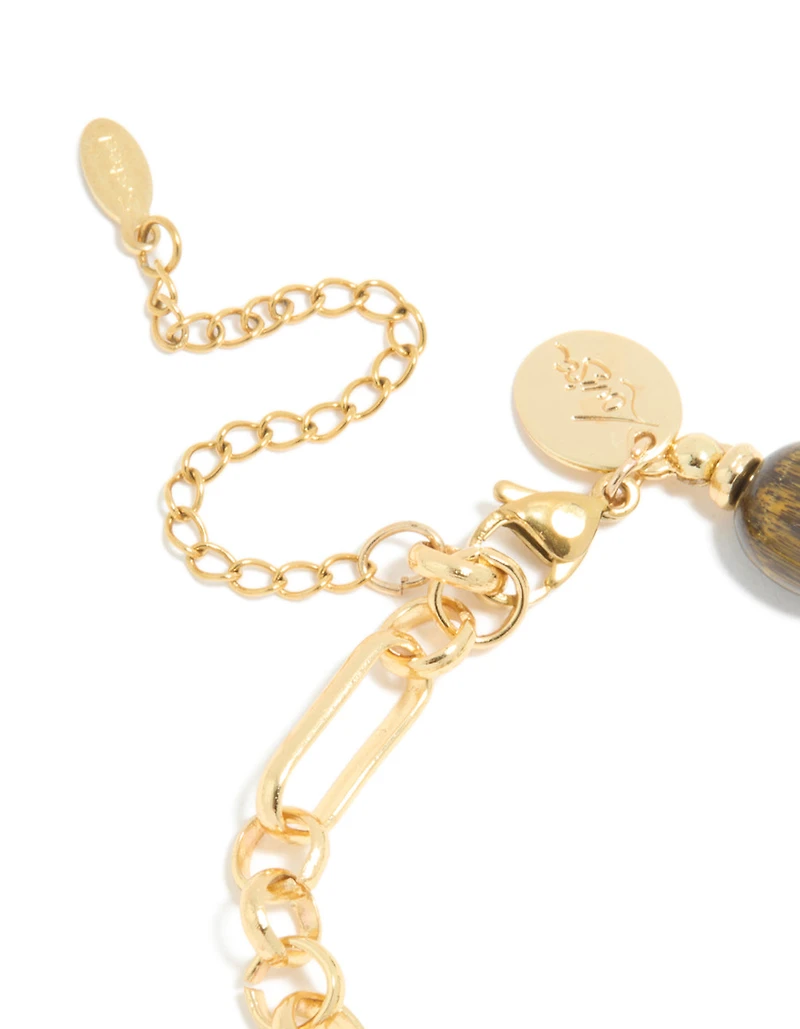 Bracelet imperméable en perles en acier inoxydable plaqué or et bracelet de perles semi-précieuses Tigers Eye