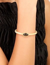 Waterproof Gold Plated Stainless Steel Tigers Eye Semi Precious Stone Open Wrist Cuff