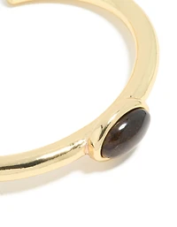 Waterproof Gold Plated Stainless Steel Tigers Eye Semi Precious Stone Open Wrist Cuff