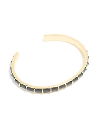 Waterproof Gold Plated Stainless Steel Black Enamel Bamboo Wrist Cuff