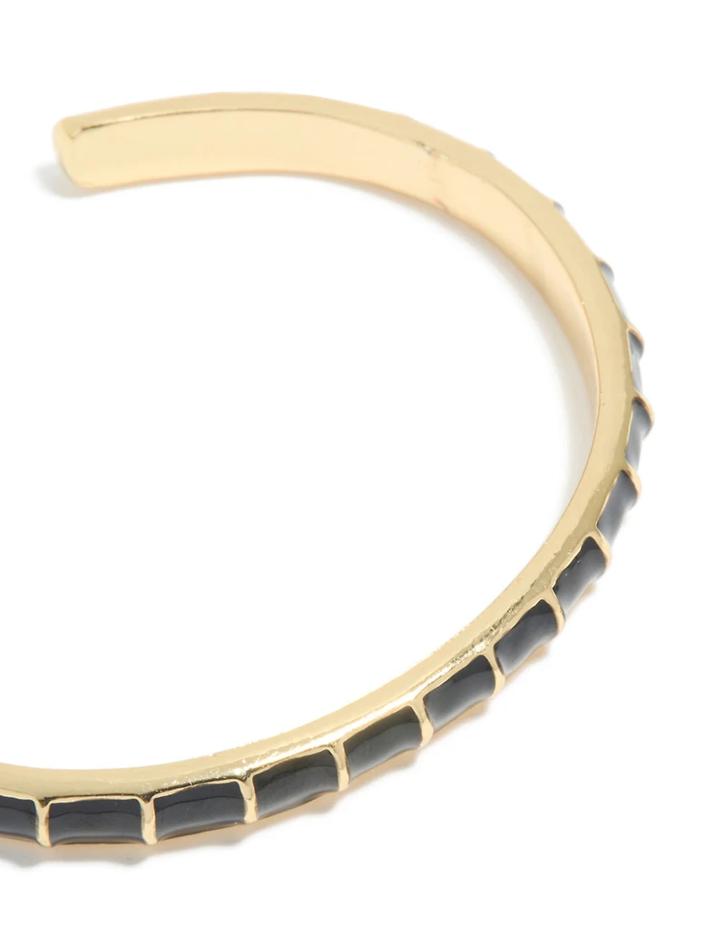 Waterproof Gold Plated Stainless Steel Black Enamel Bamboo Wrist Cuff