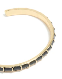 Waterproof Gold Plated Stainless Steel Black Enamel Bamboo Wrist Cuff