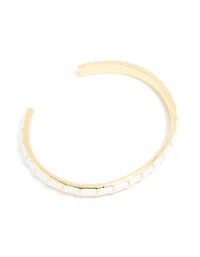 Waterproof Gold Plated Stainless Steel White Enamel Bamboo Wrist Cuff