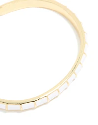 Waterproof Gold Plated Stainless Steel White Enamel Bamboo Wrist Cuff