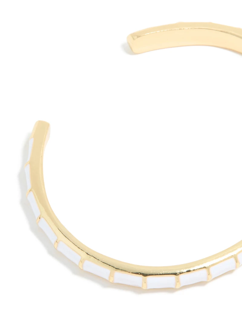 Waterproof Gold Plated Stainless Steel White Enamel Bamboo Wrist Cuff