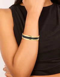 Waterproof Gold Plated Stainless Steel Black Enamel Inlay Wrist Cuff