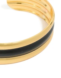 Waterproof Gold Plated Stainless Steel Black Enamel Inlay Wrist Cuff