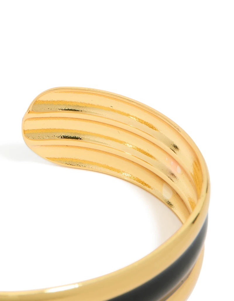 Waterproof Gold Plated Stainless Steel Black Enamel Inlay Wrist Cuff