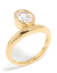 Waterproof Gold Plated Stainless Steel Cubic Zirconia Oval Bezel Ring