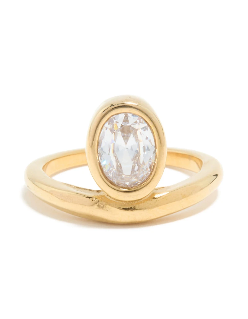 Anneau ovale en zircone acier inoxydable imperméable plaqué or