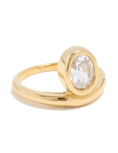 Waterproof Gold Plated Stainless Steel Cubic Zirconia Oval Bezel Ring