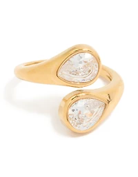 Double lunette en zircone cubique acier inoxydable plaqué or étanche, bague simple