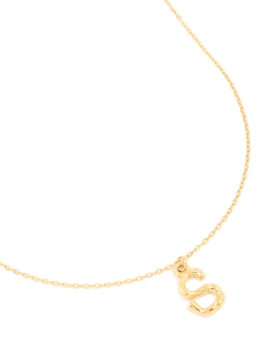 Waterproof Gold Plated Stainless Steel Bamboo Letter S Necklace