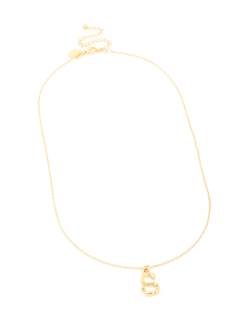 Waterproof Gold Plated Stainless Steel Bamboo Letter S Necklace