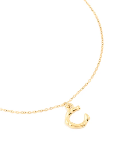 Waterproof Gold Plated Stainless Steel Bamboo Letter C Necklace