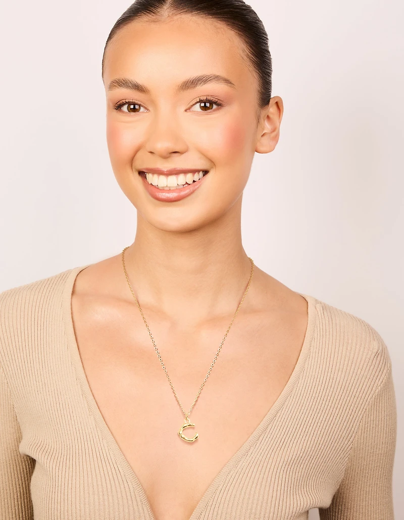 Waterproof Gold Plated Stainless Steel Bamboo Letter C Necklace