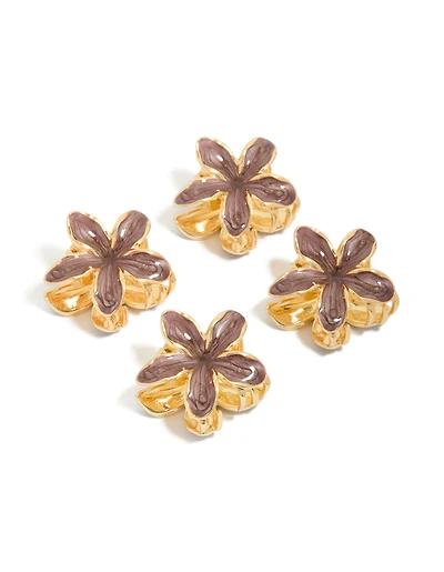 Gold Small Brown Frangipani Flower Claw Clips 4-Pack