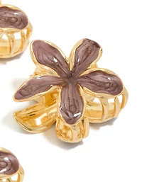 Gold Small Brown Frangipani Flower Claw Clips 4-Pack