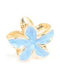 Gold Light Blue Enamel Frangipani Flower Claw Clip
