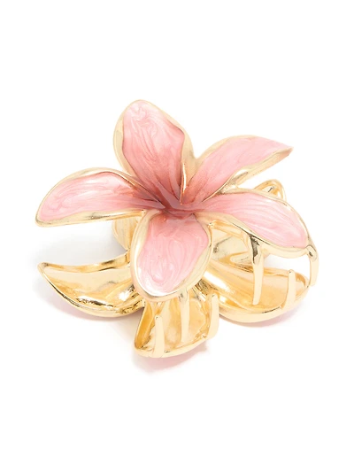 Gold Dusty Pink Enamel Frangipani Flower Claw Clip