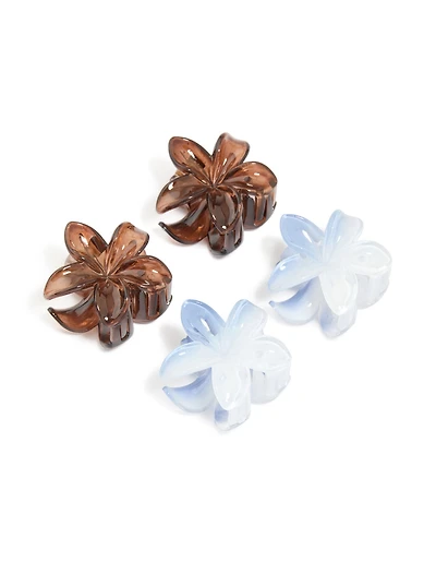 Pinces à griffes frangipani brun foncé et bleu clair paquet de 4