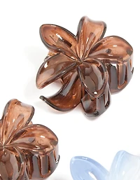 Dark Brown & Light Blue Frangipani Flower Claw Clips 4-Pack