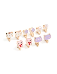 Kids Gold Pearl & Cat Clip On Earrings 5-Pack