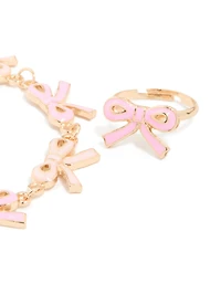 Kids Gold Bow Charms Bracelet & Bow Ring Set
