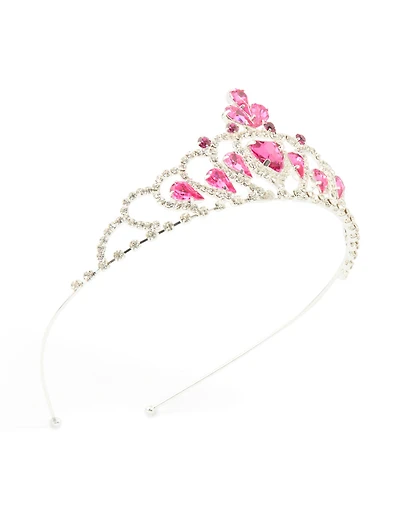 Kids Silver Heart Pink Gem Tiara Headband