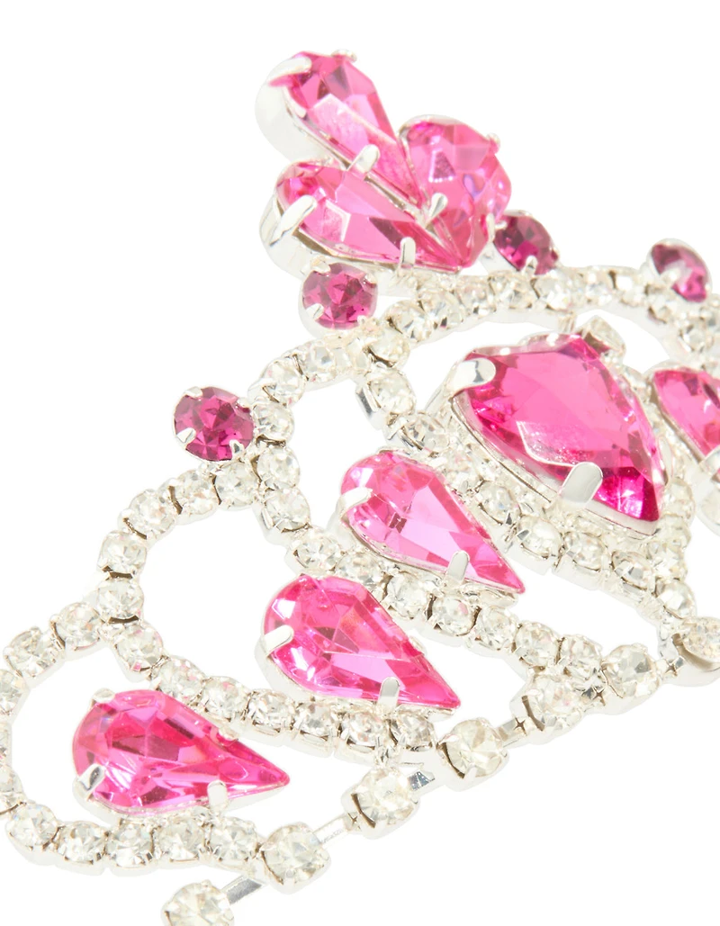 Kids Silver Heart Pink Gem Tiara Headband