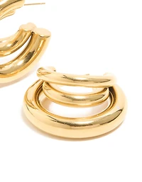 Waterproof Stainless Steel Triple Illusion Hoop Earrings