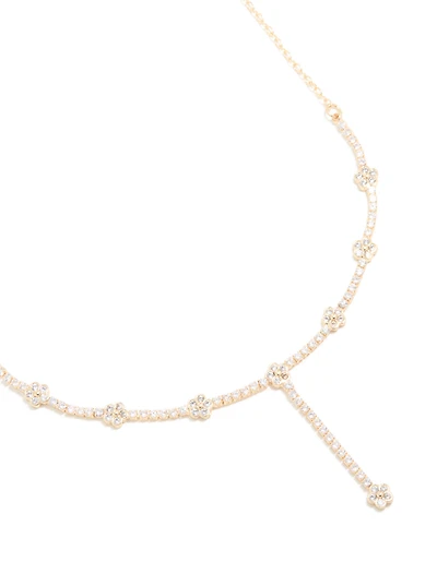 Gold Cubic Zirconia Floral Y-Necklace