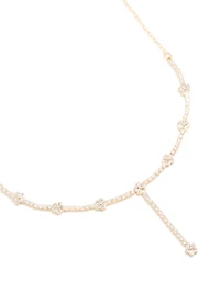 Gold Cubic Zirconia Floral Y-Necklace