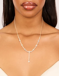 Gold Cubic Zirconia Floral Y-Necklace