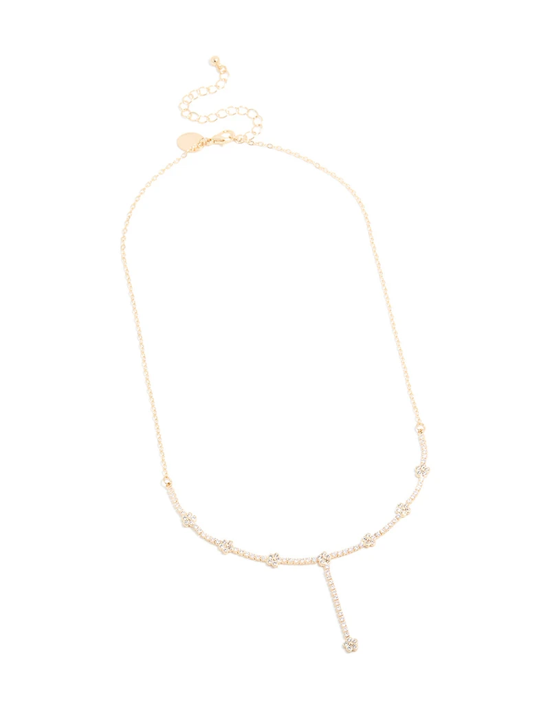 Gold Cubic Zirconia Floral Y-Necklace