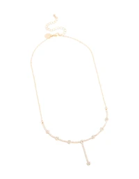 Gold Cubic Zirconia Floral Y-Necklace