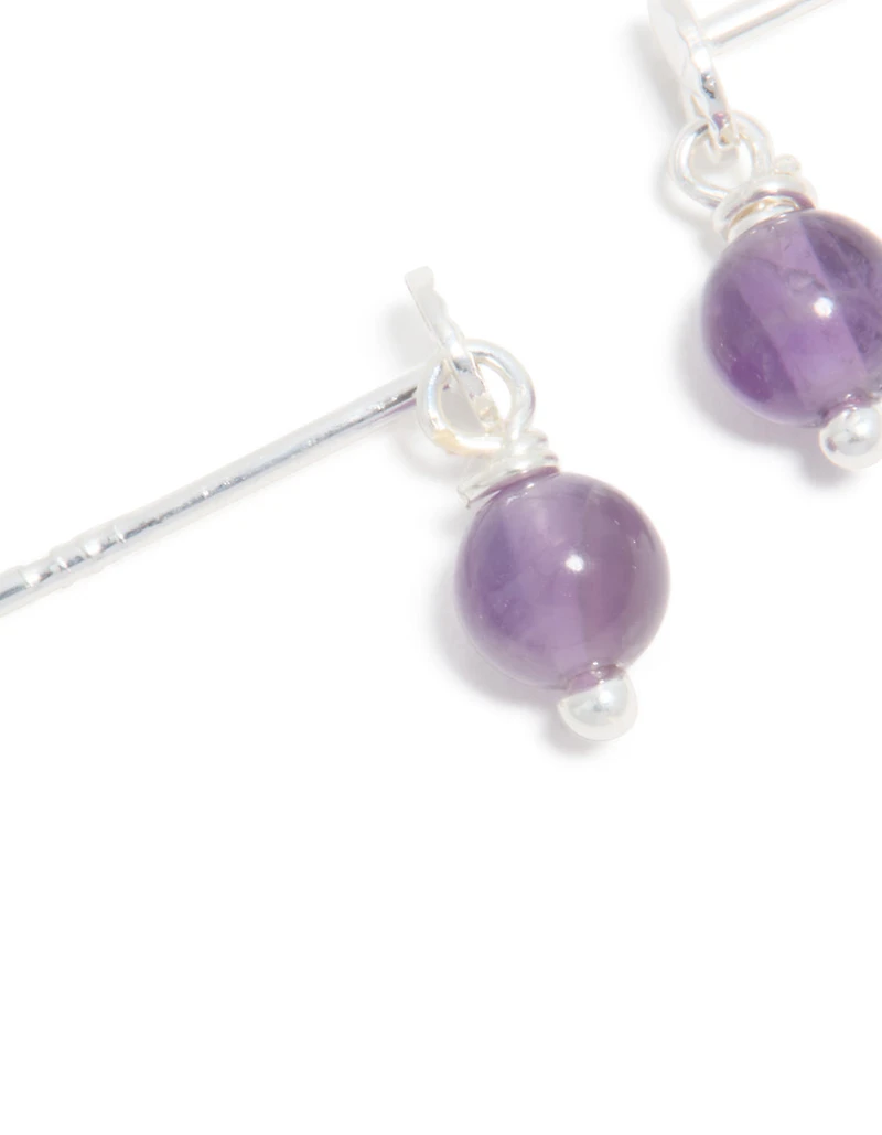 Sterling Silver Amethyst Semi-Precious Stone Drop Earrings