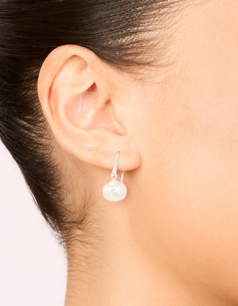 Sterling Silver Pearl Drop Hook Earrings