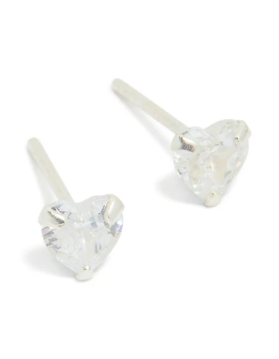 Sterling Silver Cubic Zirconia Heart Stud Earrings